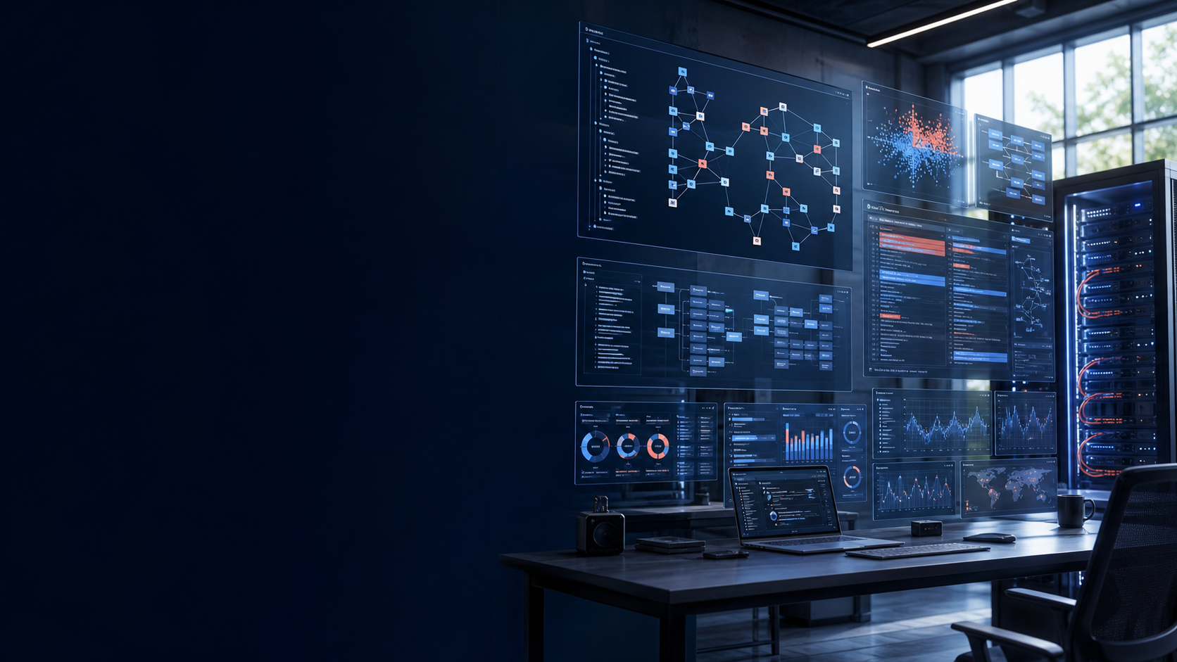 A software engineering lab shows code review, repository graphs, focused diffs, automated tests, issue discussion, and release infrastructure.